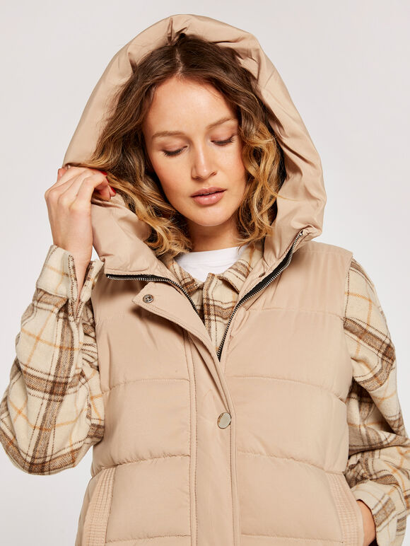 Longline Hooded Gilet, Stone, large