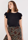 Soft Slub Ruffle Sleeve T-Shirt, Black, large