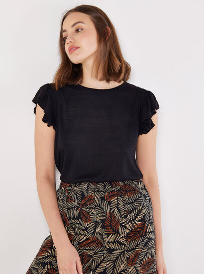 Soft Slub Ruffle Sleeve T-Shirt