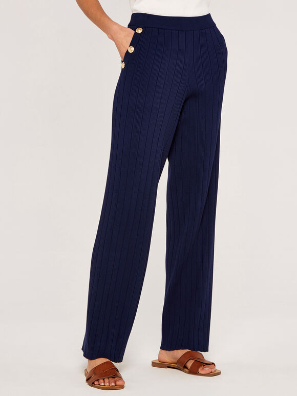 Ribbed Trouser with Gold Buttons, Navy, large