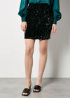 Velvet Sequin Bodycon Mini Skirt, Green, large