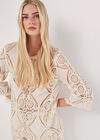 Cotton Blend Crochet Panel Top, Stone, large