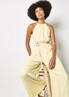 Cotton Blend Wide-Leg Jumpsuit, Yellow, large