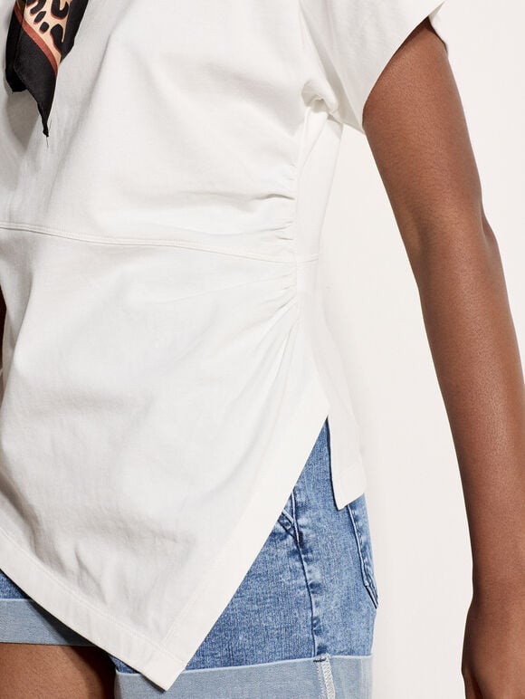 Asymmetric Hem Jersey T-Shirt, White, large