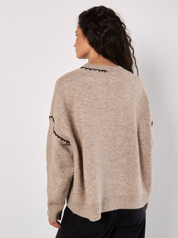 Oversized Stitch Detail Chunky Knit Jumper, Stone, large