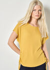 Waffle Knit Ruched T-Shirt, Mustard, large