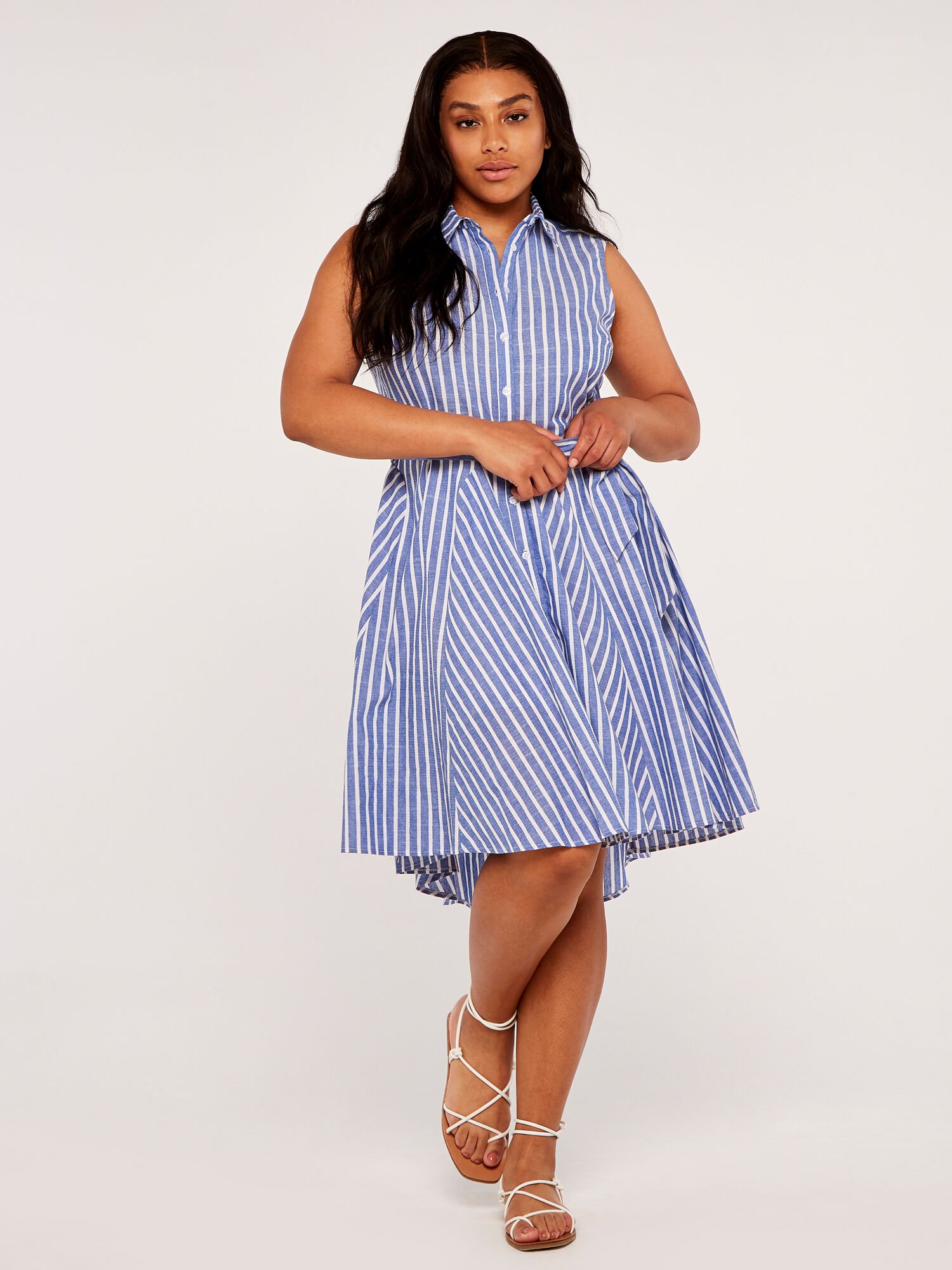 Blue pinstripe dress deals