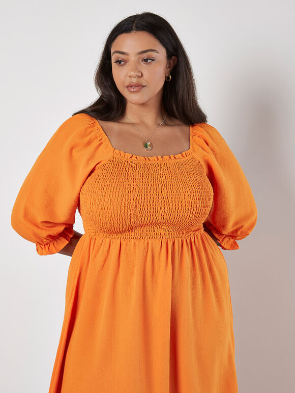 Milkmaid Smock Maxi Dress, Orange, large
