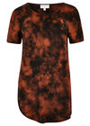 Tie Dye Curved Split Hem T-Shirt, Rust, large