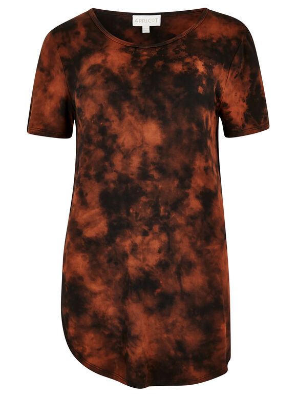 Tie Dye Curved Split Hem T-Shirt, Rust, large