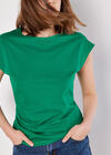 Side Pleat Cotton T-Shirt, Green, large