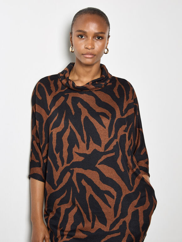 Zebra Print Cocoon Mini Dress, Rust, large