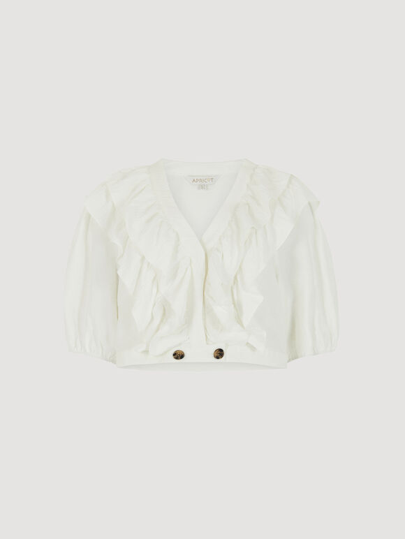 Cropped Ruffle Blouse, Cream, large