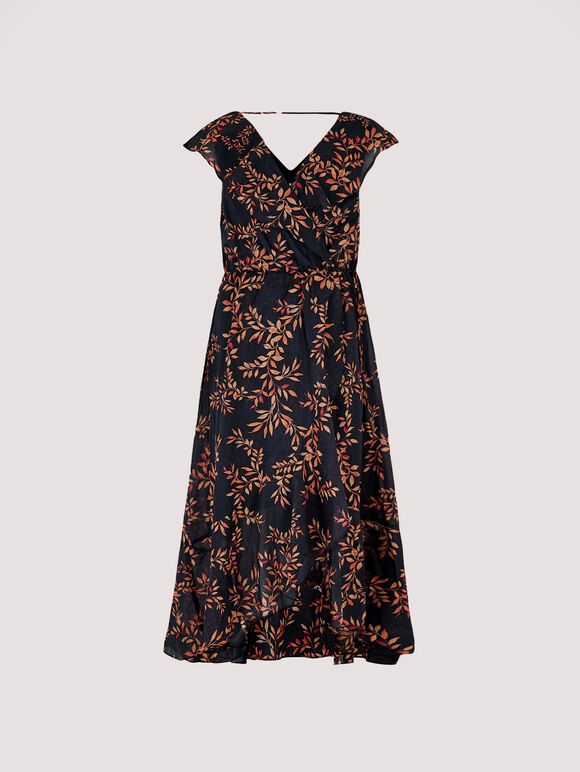 Leaf Ruffle Midi Dress, Navy, large