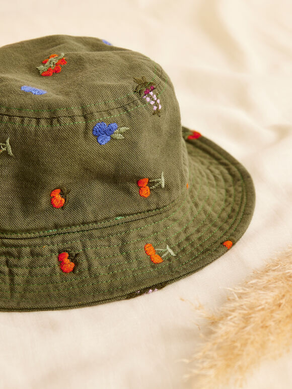 Fruit Embroidered Bucket Hat, Green, large