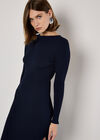 Ribbed Knit Low Back Midi Dress, Navy, large