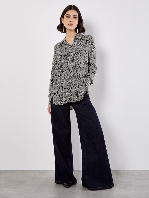 Art Deco Paisley Print Shirt, Black, large