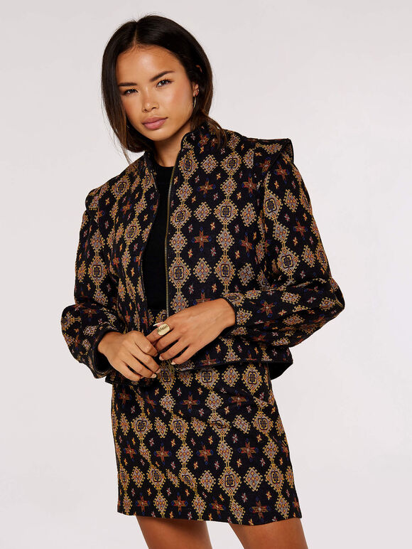 Tribal Jacquard Jacket, Black, large