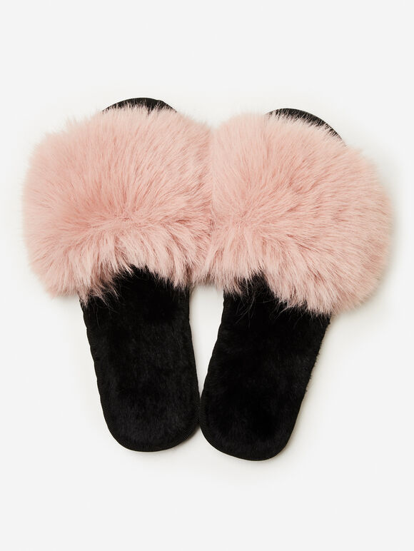 Cosy Faux Fur Luxe Slippers, Pink, large