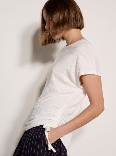 Textured Jersey Side Ruched T-Shirt