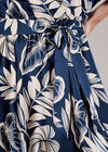 Tropical Leaf Print Satin Mini Dress, Navy, large