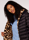 Reversible Leopard Faux Fur Puffer Coat, Black, large