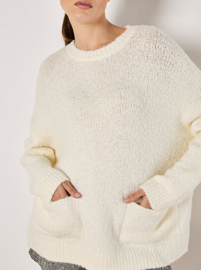 Oversized Boucle Patch Pocket Jumper