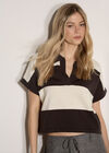 Boxy Cropped Stripe Knit T-Shirt, Grey, large