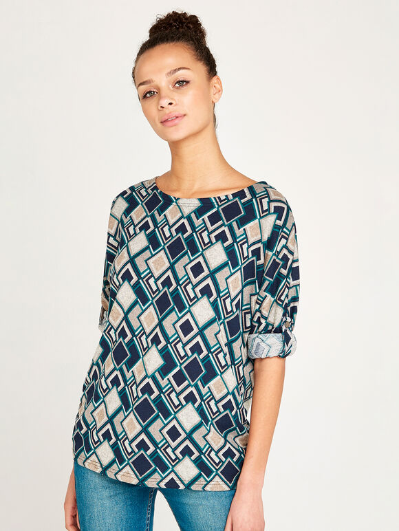 Diamond Geos Side Ruche Top, Navy, large