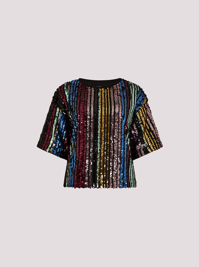 Rainbow Sequin Stripe Crop T-Shirt