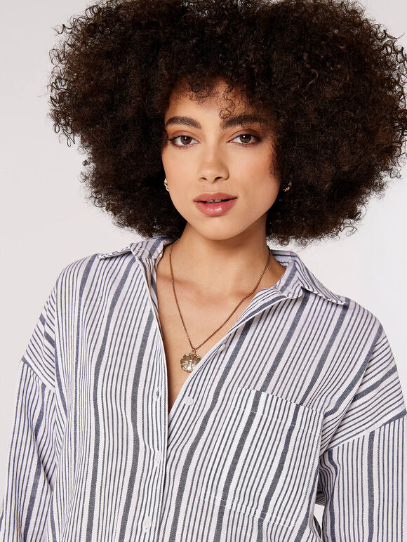 Striped Oversize Shirt, Cream, large