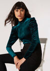 Velvet Rouched Shoulder Top, Green, large