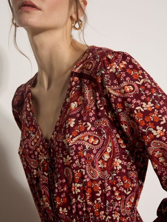 Paisley Floral Maxi Dress, Burgundy, large