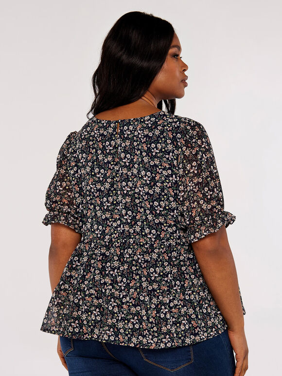 Curve Floral Ruffle Tiered Top, Navy, large