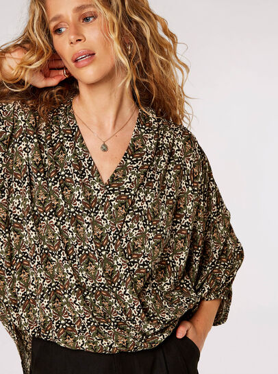 Ikat Tile Print Wrap Top