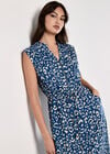 Animal Print Cotton Midi Dress, Blue, large