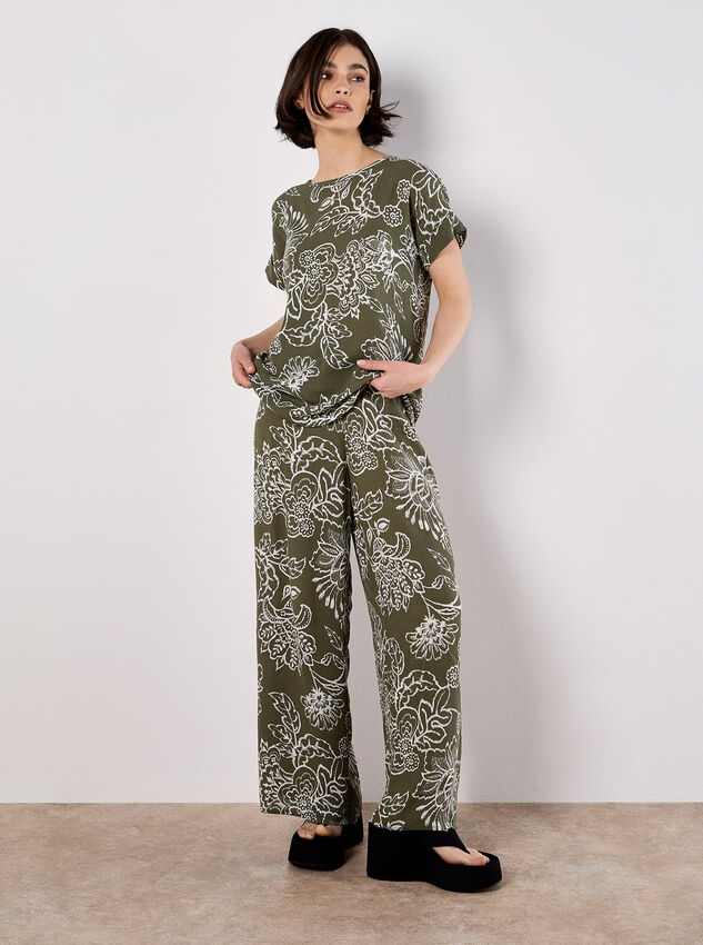 Sarasa Floral Wide Leg Trousers, Khaki, large