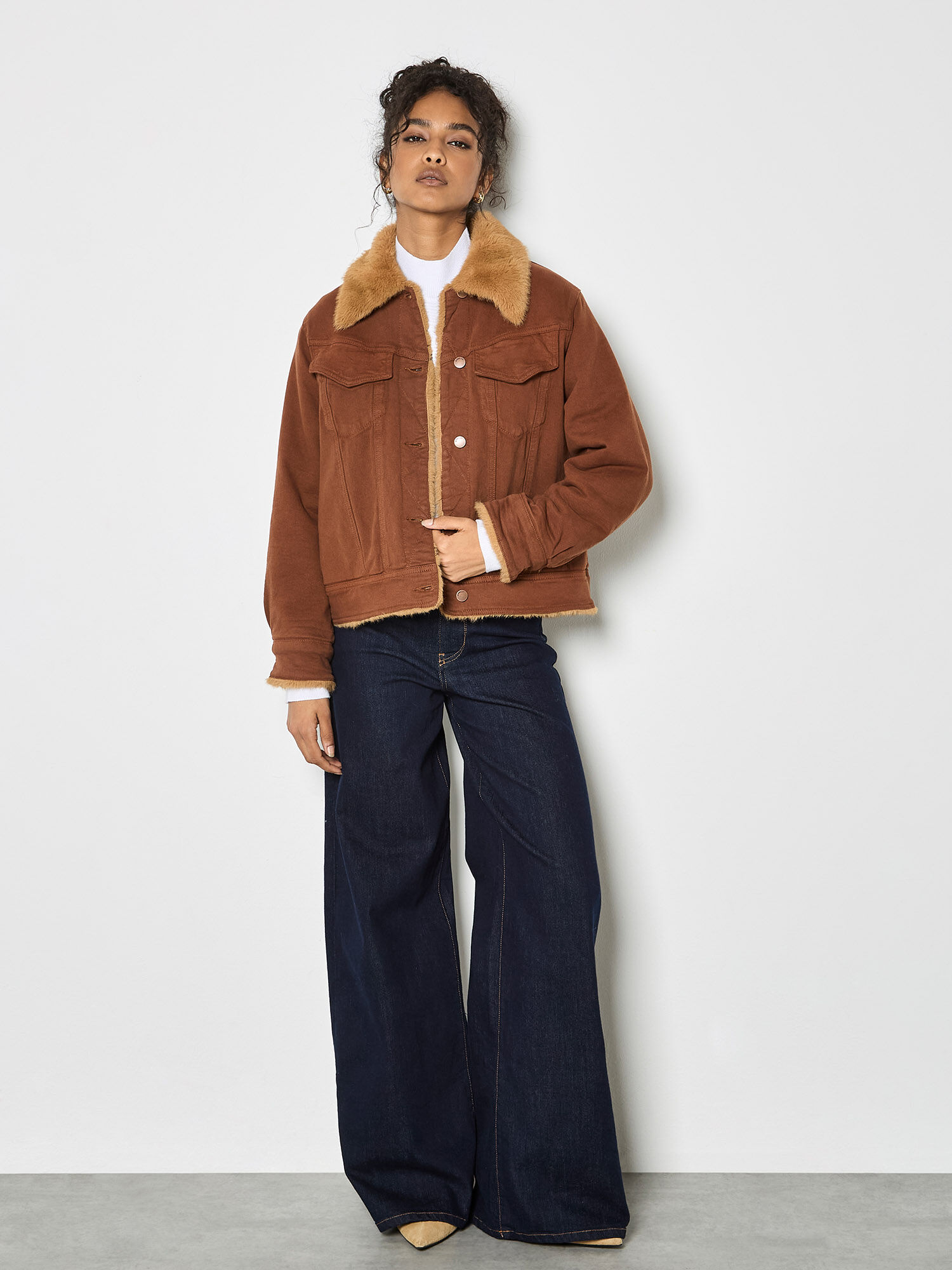 Faux Fur Lined Denim Jacket | Apricot Clothing