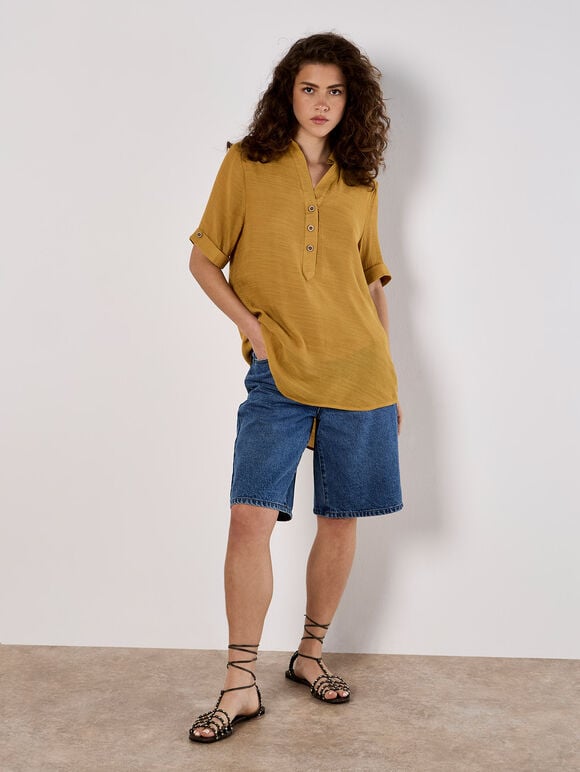 Slub Shimmer Relaxed Blouse, Mustard, large