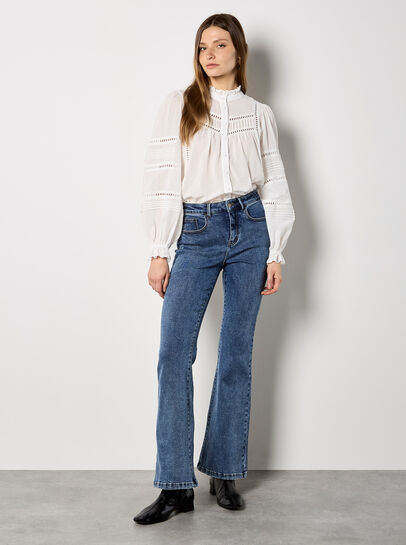 Lace Insert Ruffle Blouse