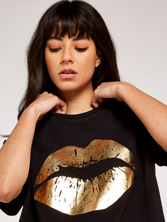 Glam Iridescent Lips T-Shirt, Black, large