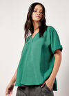 Pleat Detail V-Neck Top, Green, large