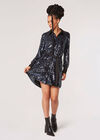 Sequin Shirt Mini Dress, Dark Grey - Charcoal, large