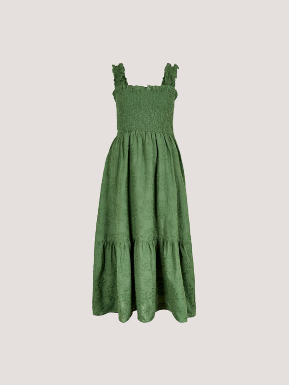 Broderie Anglaise Milkmaid Midi Dress, Green, large
