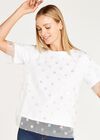 Metallic Mesh Layer Tee, White, large