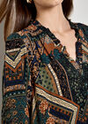 Patchwork Print Ruffle Blouse, Green, large