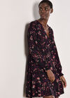 Leaf Print Mini Dress, Burgundy, large