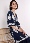 Floral Baroque Smocked Mini Dress, Navy, large