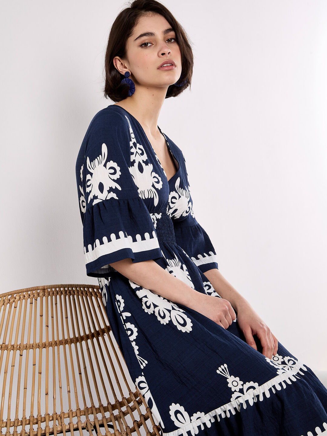 Floral Baroque Smocked Mini Dress