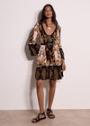 Paisley Bell Sleeve Mini Dress, Camel, large